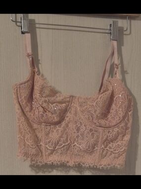 Victoria's Secret Lace Longline Bustier Bra | Women's 34D | Blush Pink